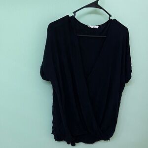 Double Zero Black Draped V-Neck Blouse